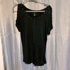 INC Black Cold Shoulder Tee - size L
